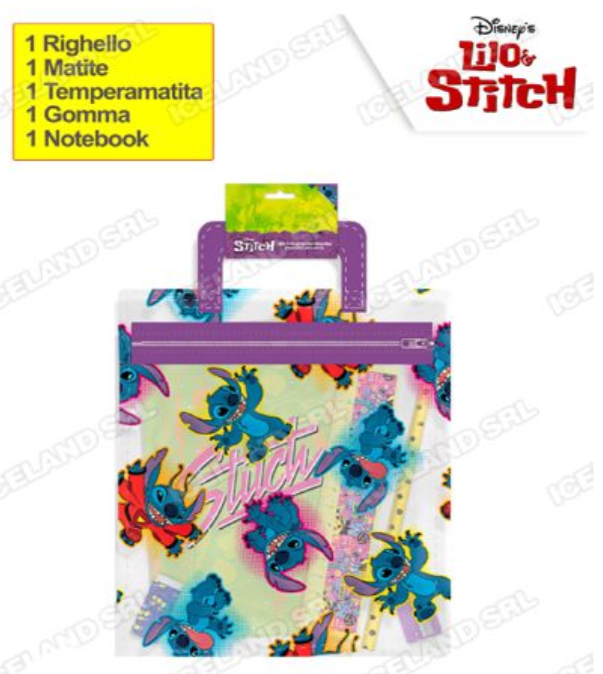 Set cancelleria in busta pvc con manico Stitch