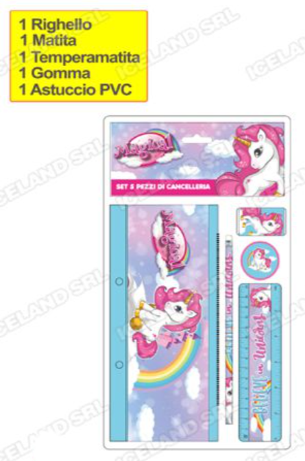 Set cancelleria 5pz Unicorno