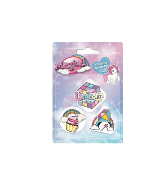 Gomme per cancellare 3pz. sagomate Unicorno