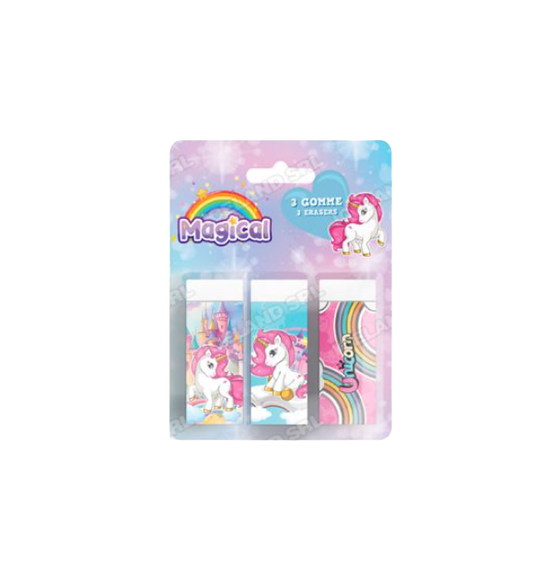 Gomme per cancellare 3pz. sagomate Unicorno