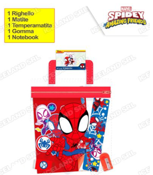 Set cancelleria in busta pvc con manico Spidey